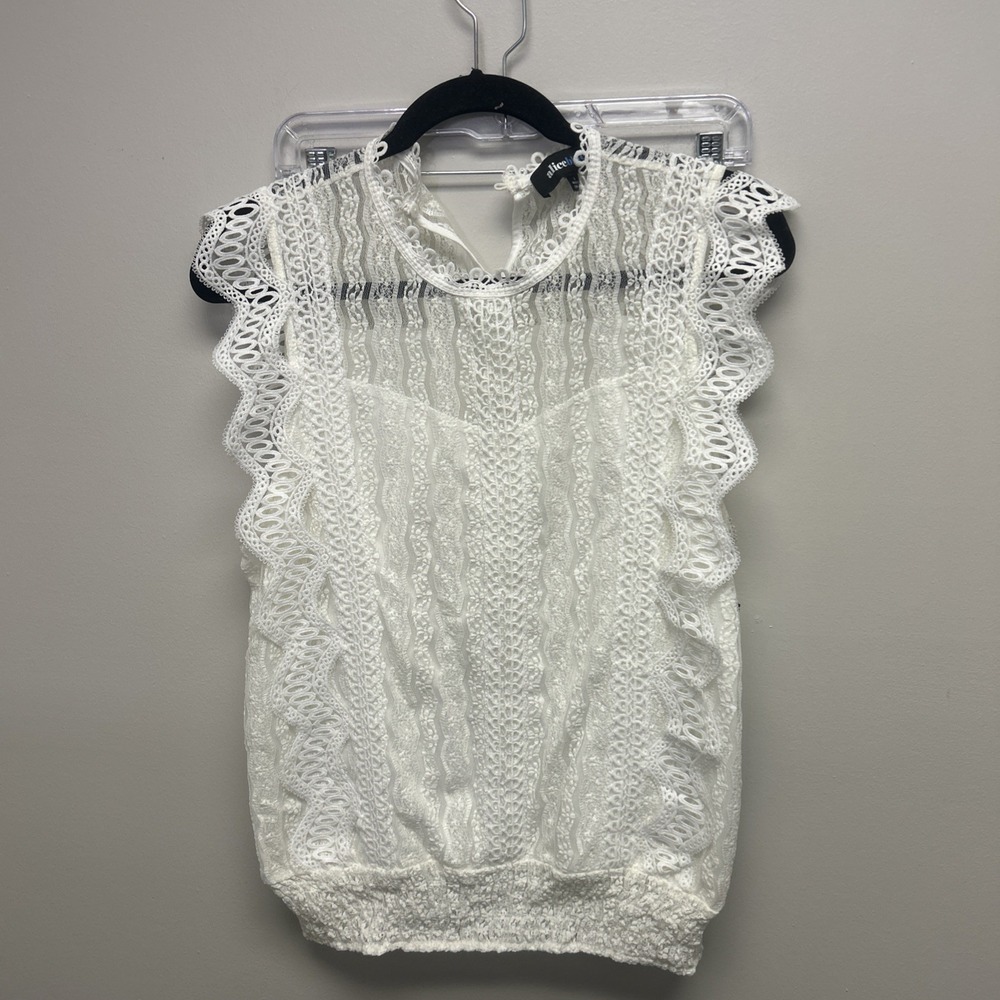 Alice Blue Womens White‎ Blouse Top Sleeveless Eyelet Button Down Size L Boho
